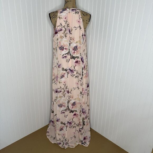 Shelby Palmer Chiffon A Line Maxi Dress Sz 16 Pink Floral Romantic Wedding Guest - Picture 4 of 13
